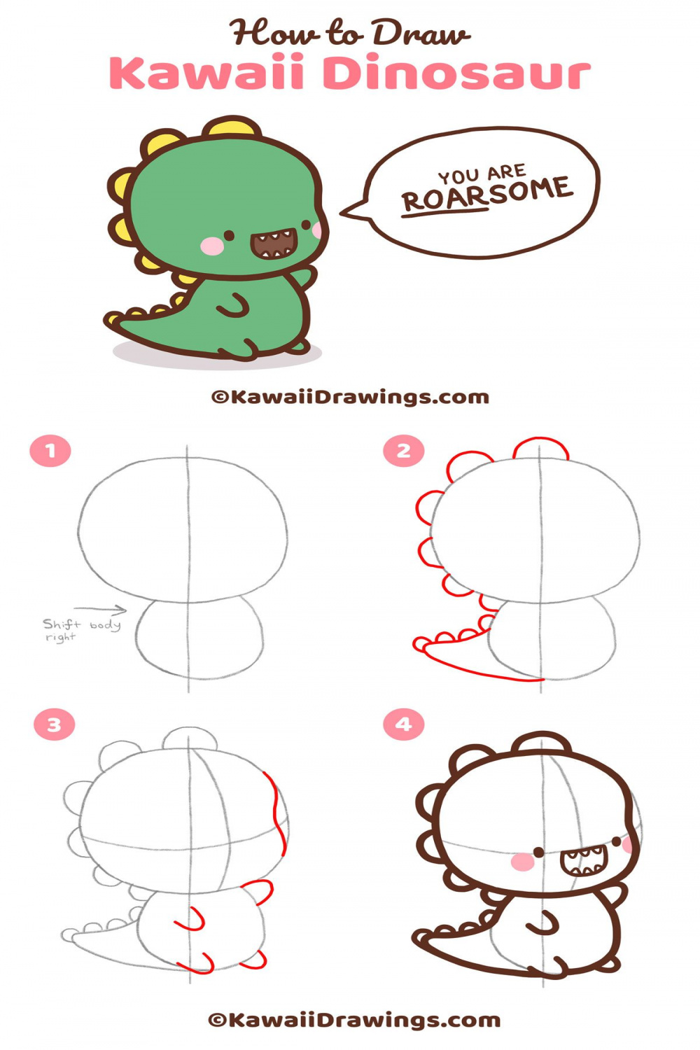 How to Draw Cartoon Dinosaur  Doodle drawings, Easy doodles