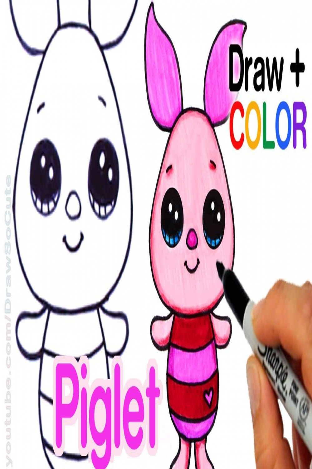 How to Draw + Color Piglet Easy from Winnie the Pooh - Disney Cuties  Cute  drawings, Disney drawings, Disney characters easy