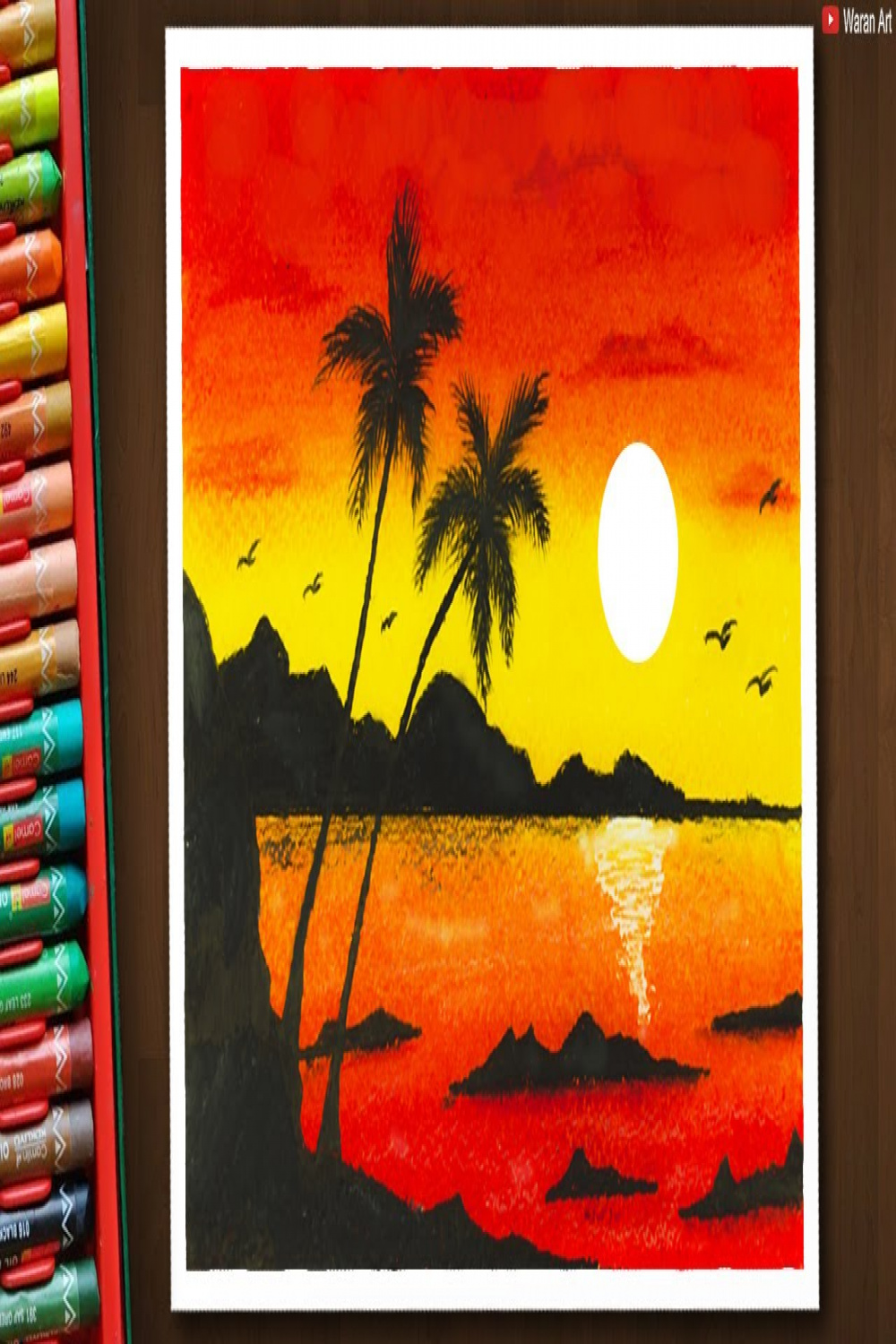 How to Draw Easy and Beautiful Sunset using Oil pastels / basic beginners  drawing tutorials