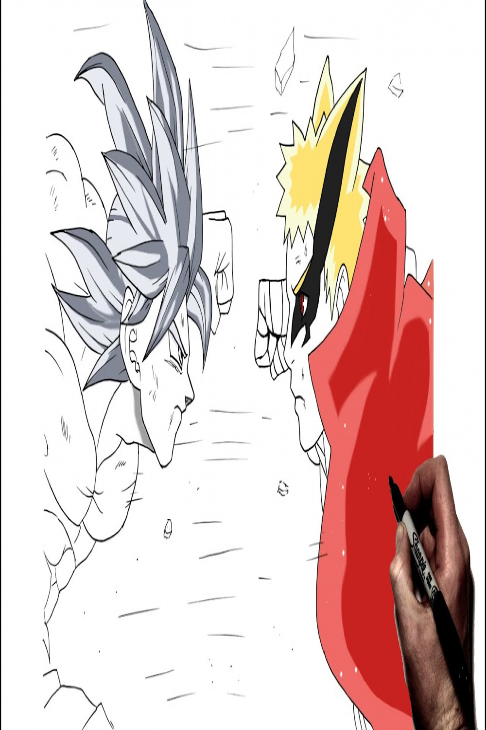 How To Draw Goku UI vs Baryon Naruto  Step By Step  Naruto Ball