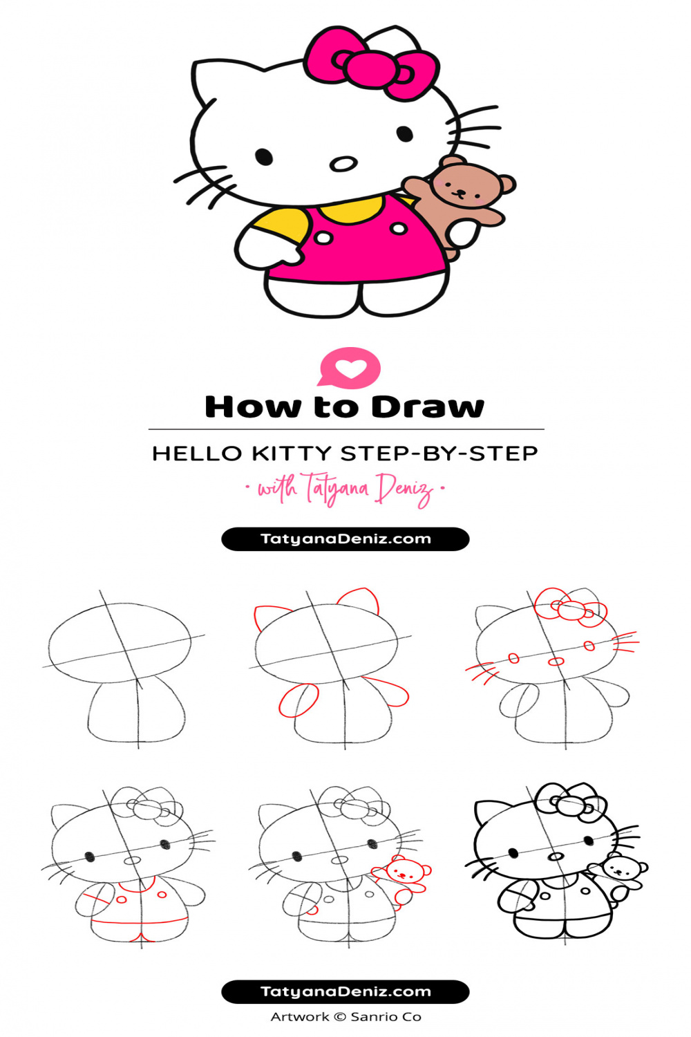 How to draw Hello Kitty step-by-step with simple and easy drawing