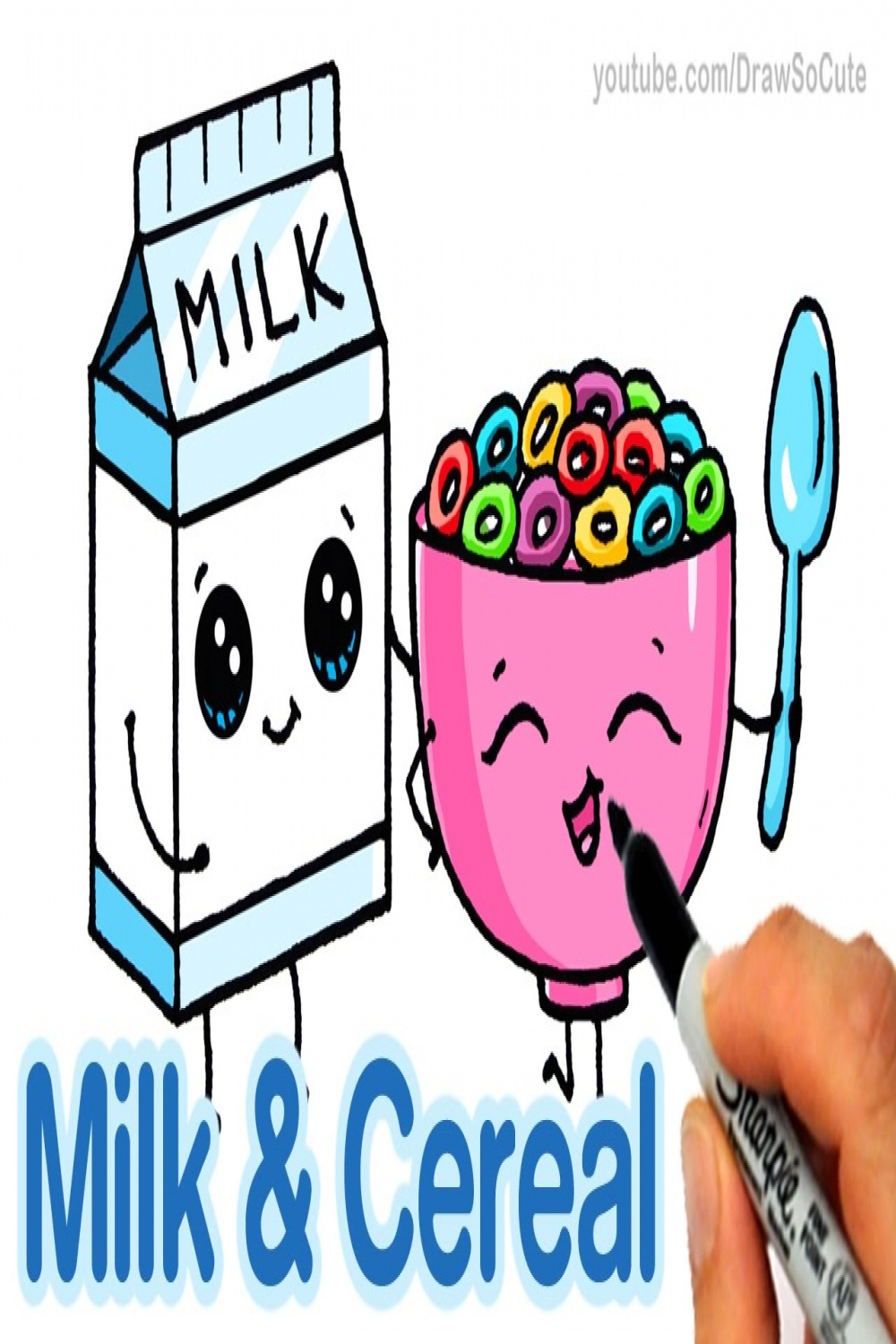 How to Draw Milk and Cereal Easy - Cartoon Food