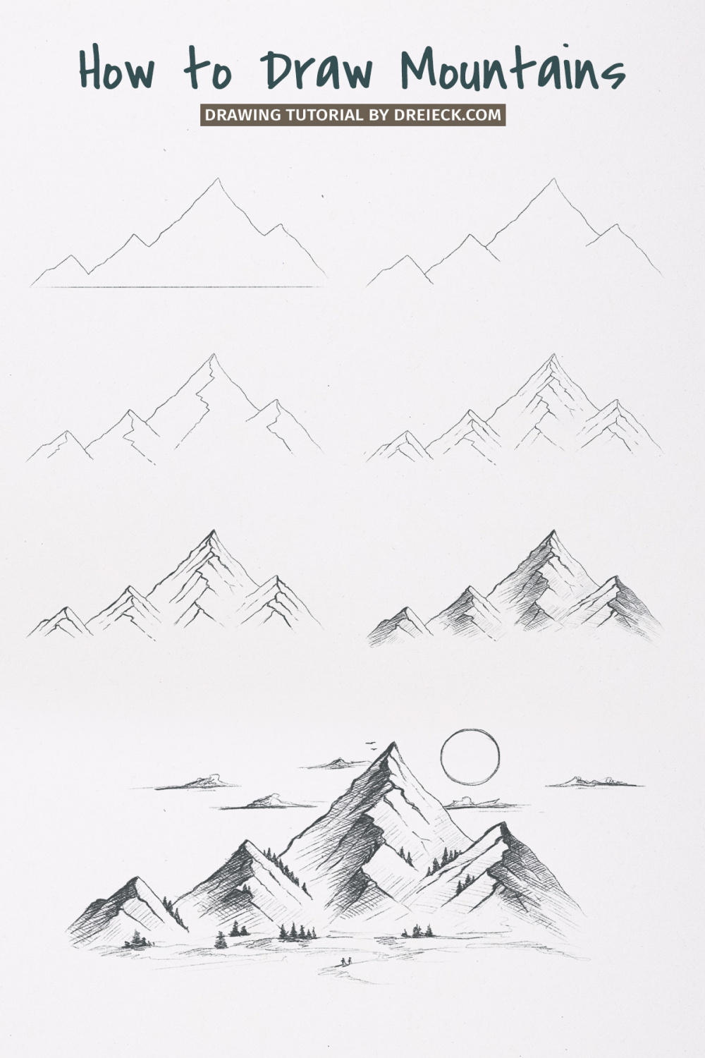 How to draw mountains (easy step by step tutorial) ⛰️