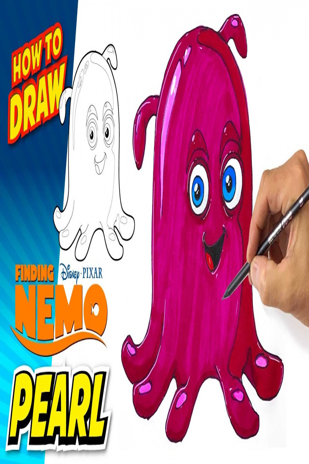 How to Draw PEARL Octopus  Easy Steps Beginner  Finding Nemo