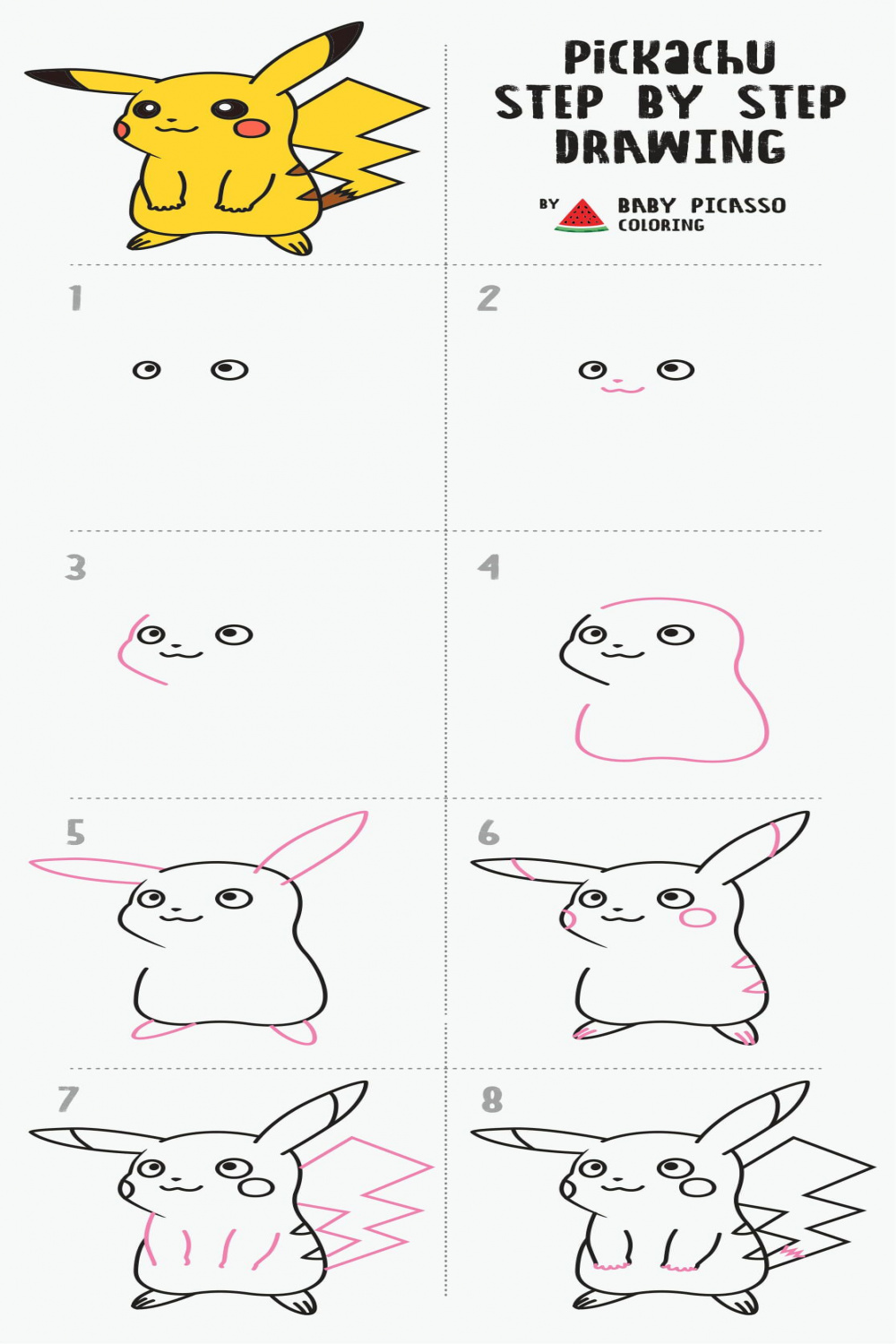 How to draw Pickachu step by step  Pikachu drawing, Pokemon