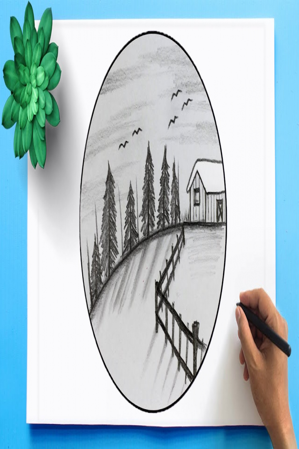 Landscape Drawing in a circle for beginners