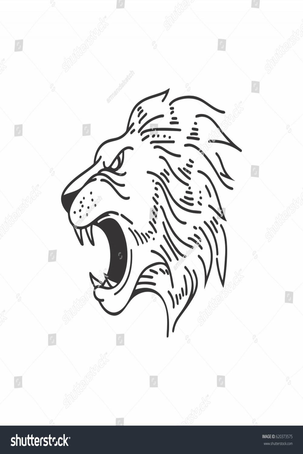 Lion Head Line Drawing Style: Stock-Vektorgrafik (Lizenzfrei