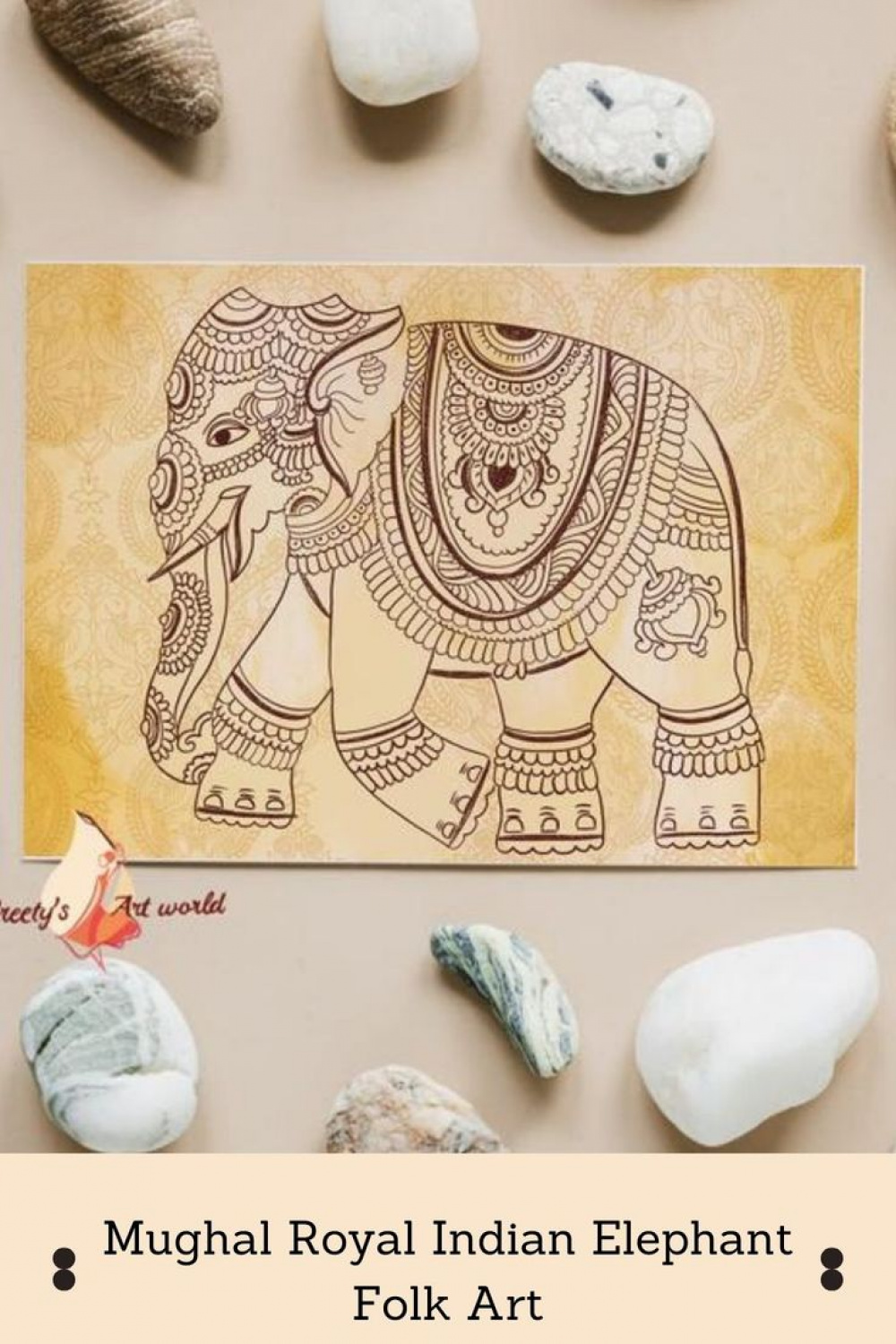 Mughal Royal Indian Elephant Folk Art  Indian elephant art