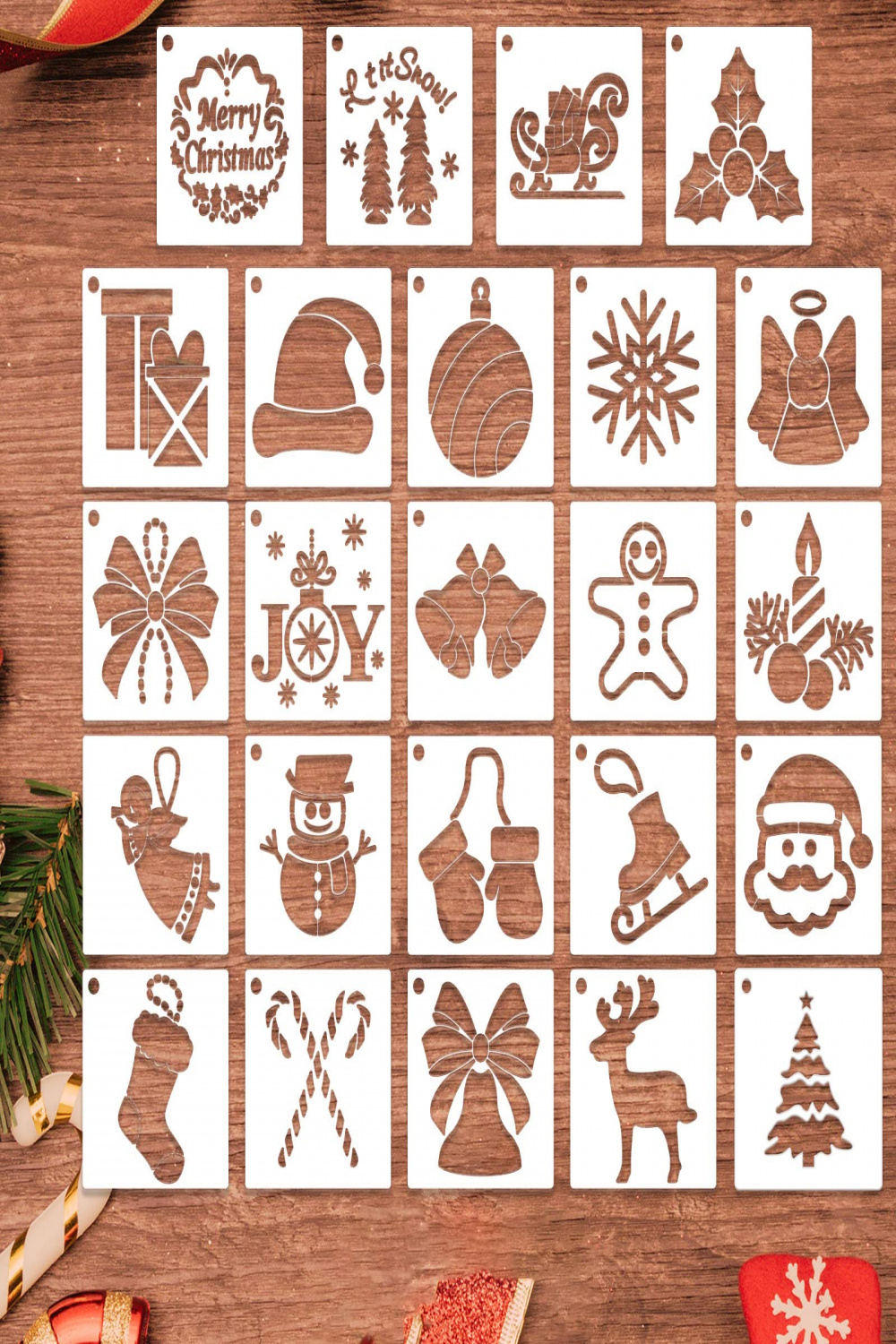 Pack of  Christmas Stencils for Painting on Wood, Small