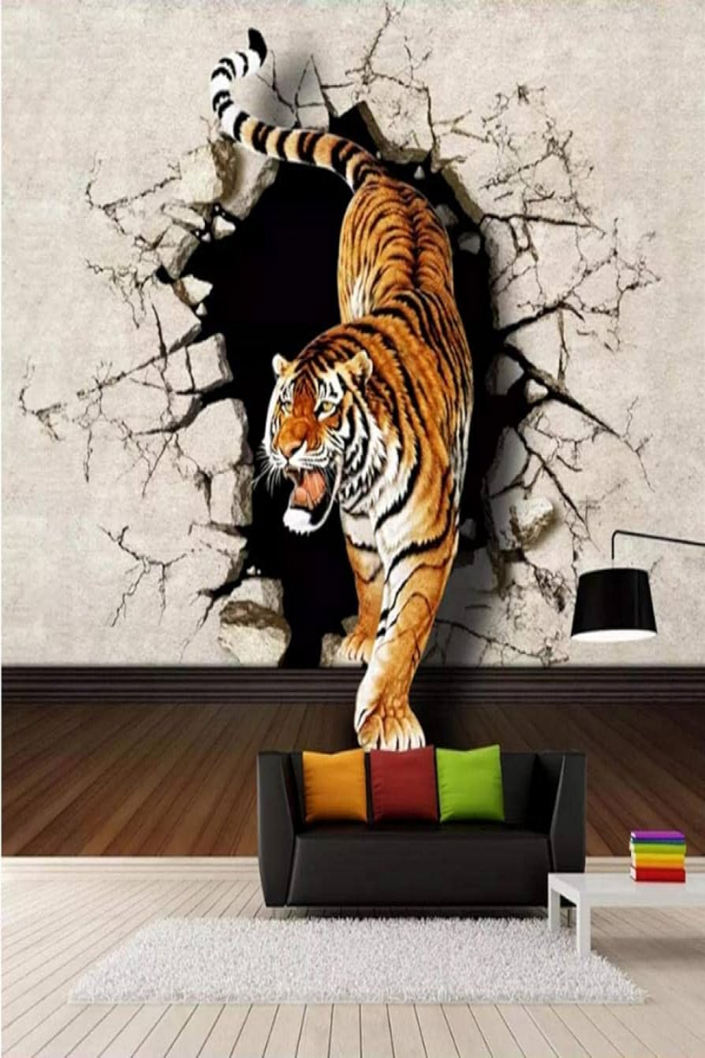 Photo Wallpaper Painting D Tiger Wall Mural, Wall Breaking Wall Wallpaper,  50 x  cm Non-Woven Wallpaper Wall Pictures Modern Wall Decoration