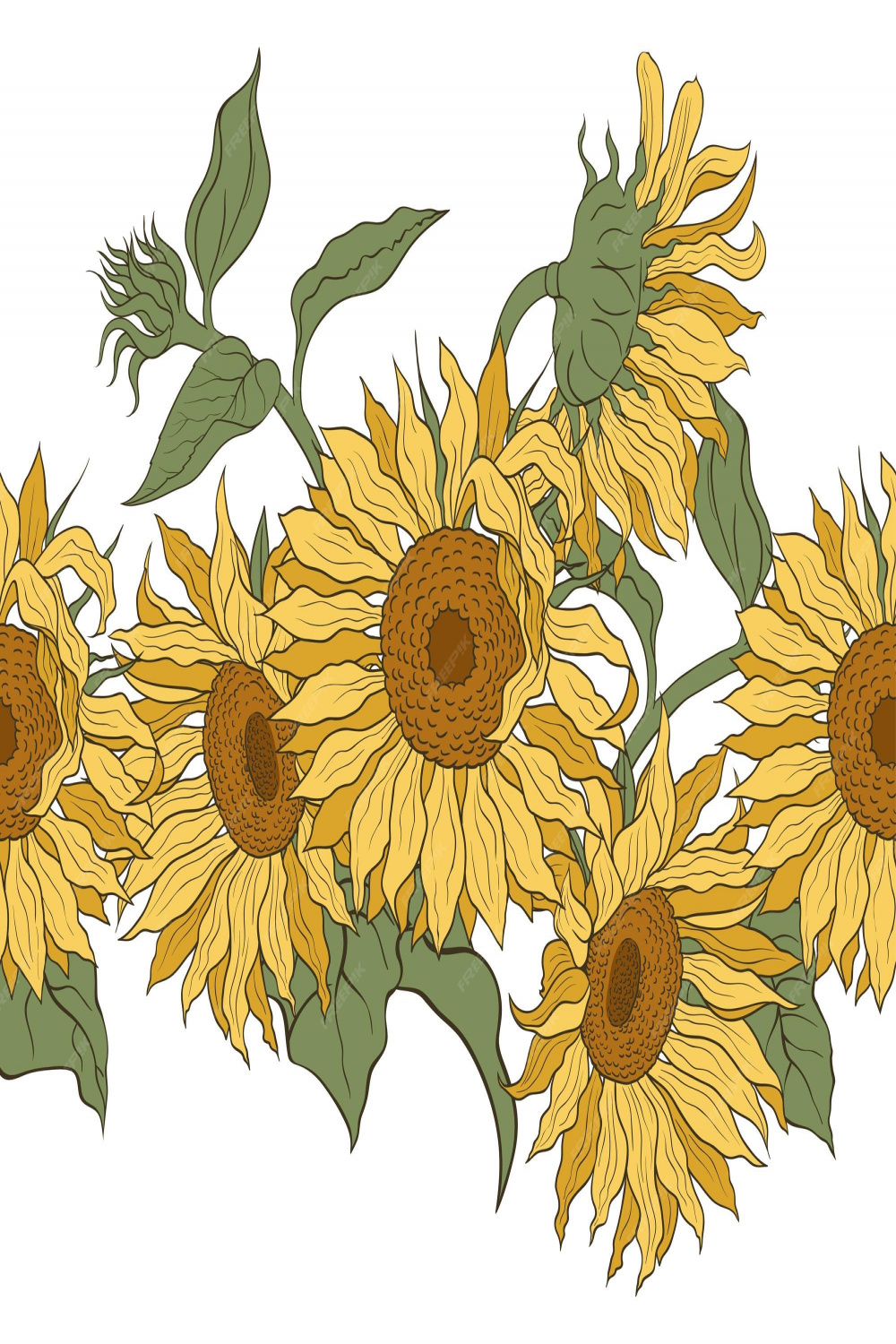 Premium Vector  Sunflowers vector horizontal border seamless