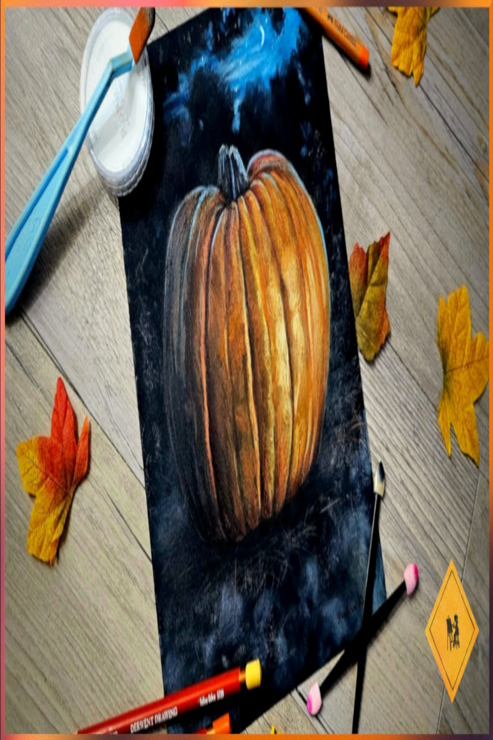 Pumpkin Drawing on Black Paper with Colored Pencils and Pan Pastels!