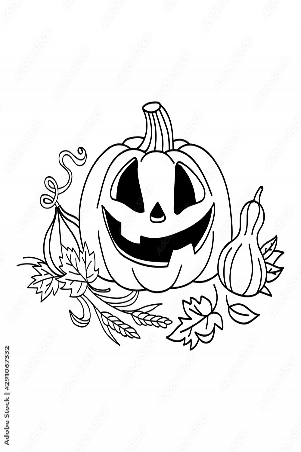 Pumpkin vector drawing. Isolated outline pumpkin halloween