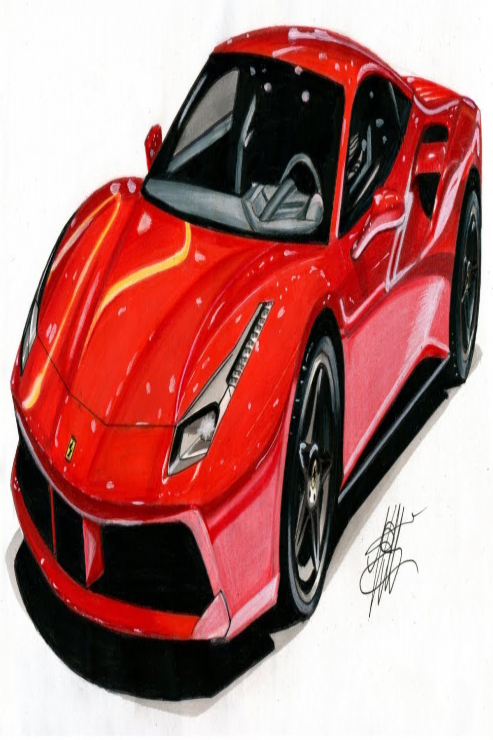 Realistic Car Drawing - Ferrari  GTB - Time Lapse