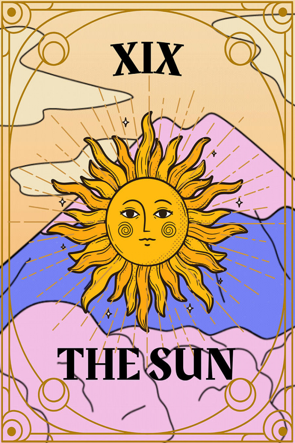 Retro Painting of The Sun XIX Tarot Card Digital Art by Universe