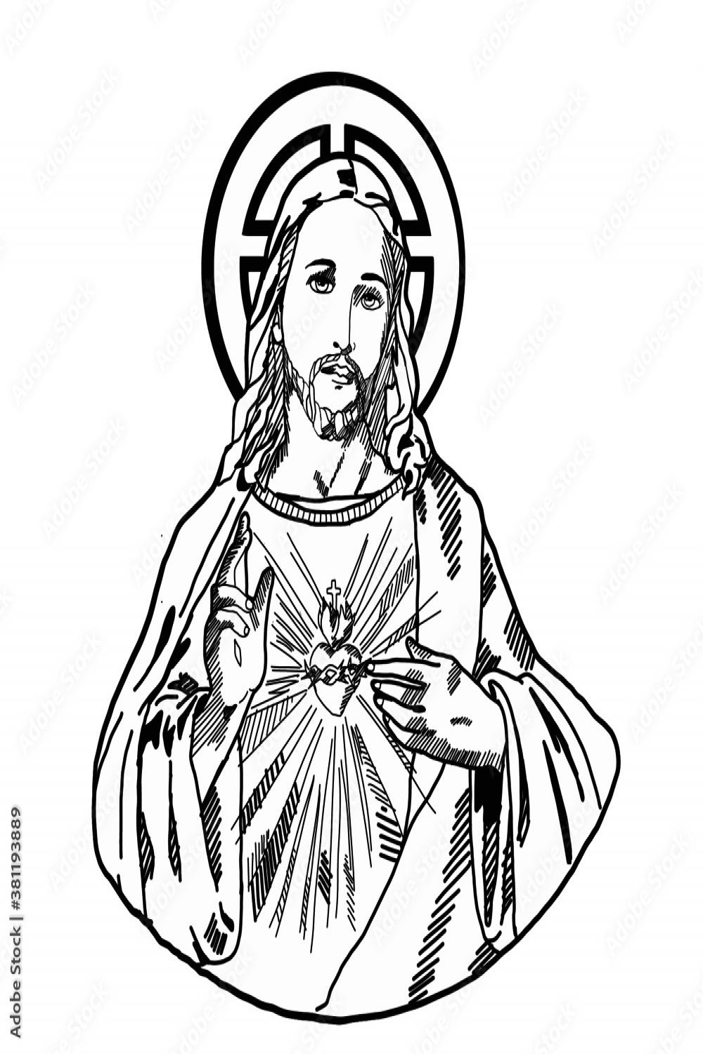 Sacred Heart of Jesus Handdrawn Vector Art Stock-Vektorgrafik