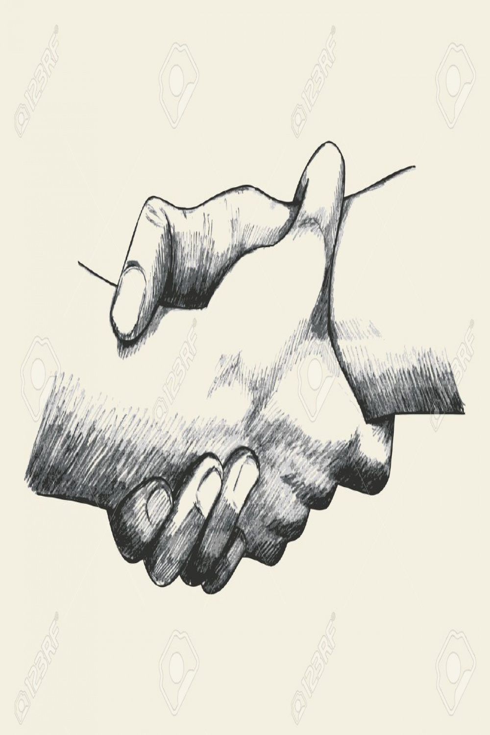 Sketch illustration of two hands holding each other strongly Stock