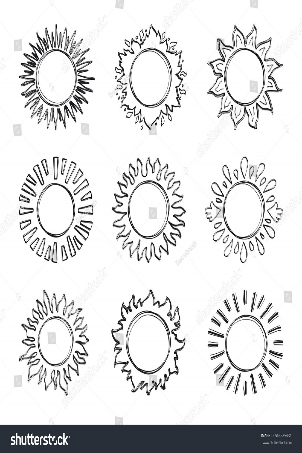 Sketch Sun Hand Drawn Sunshine Symbols Stock Vector (Royalty Free