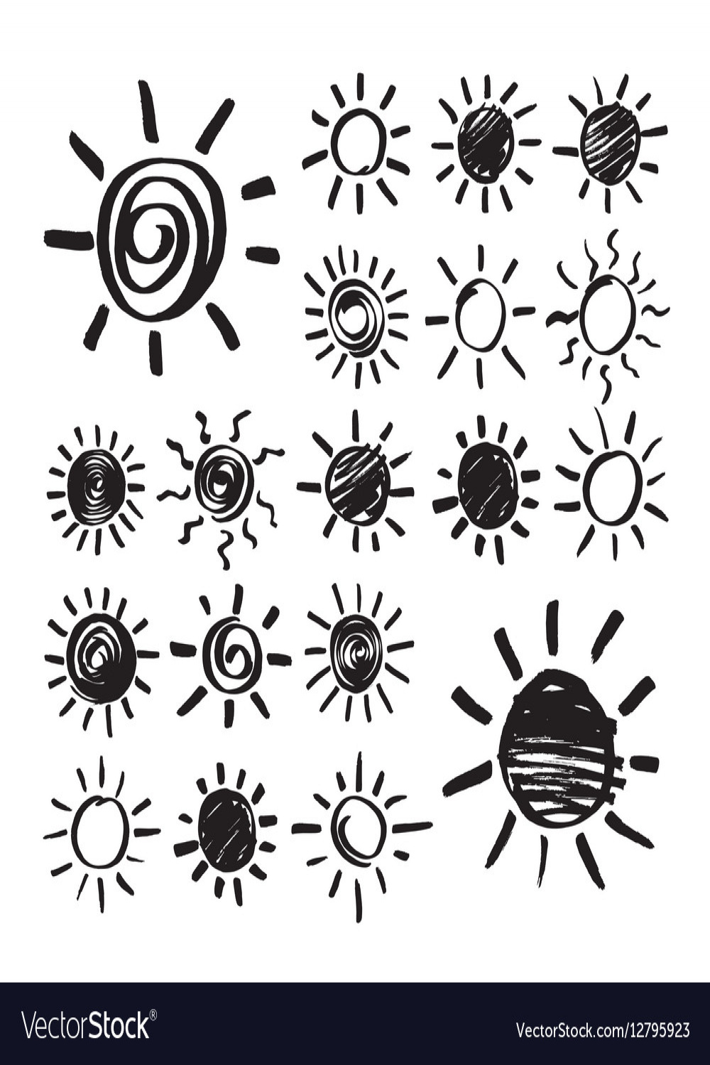 Sun hand drawn by marker Royalty Free Vector Image