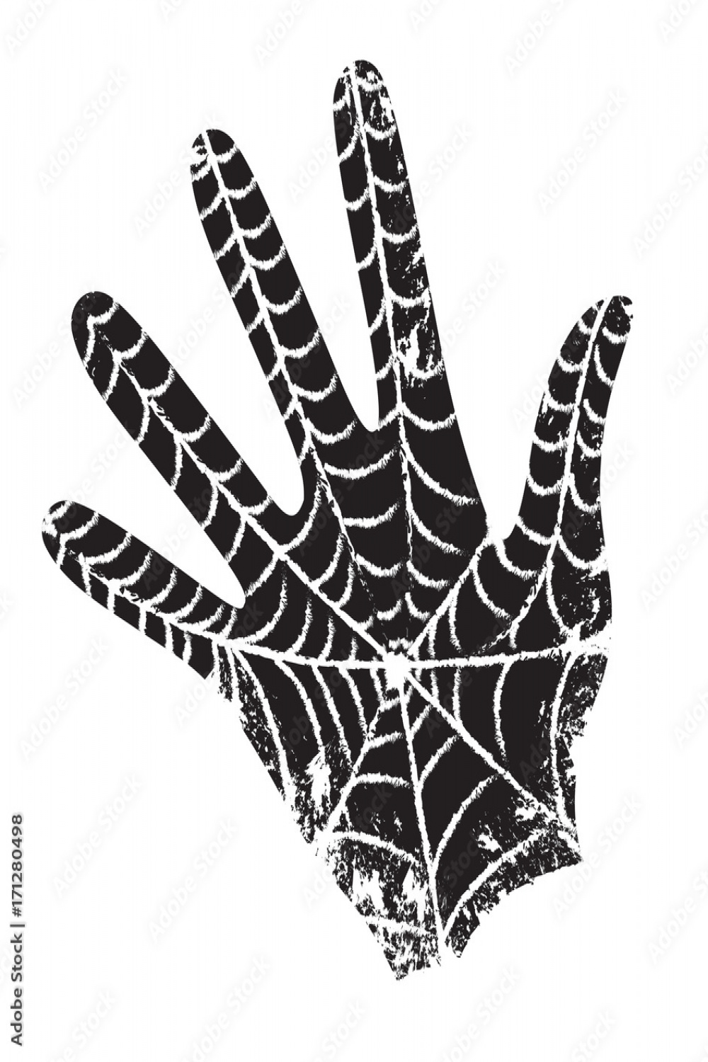 The spider spun a web on the palm of man