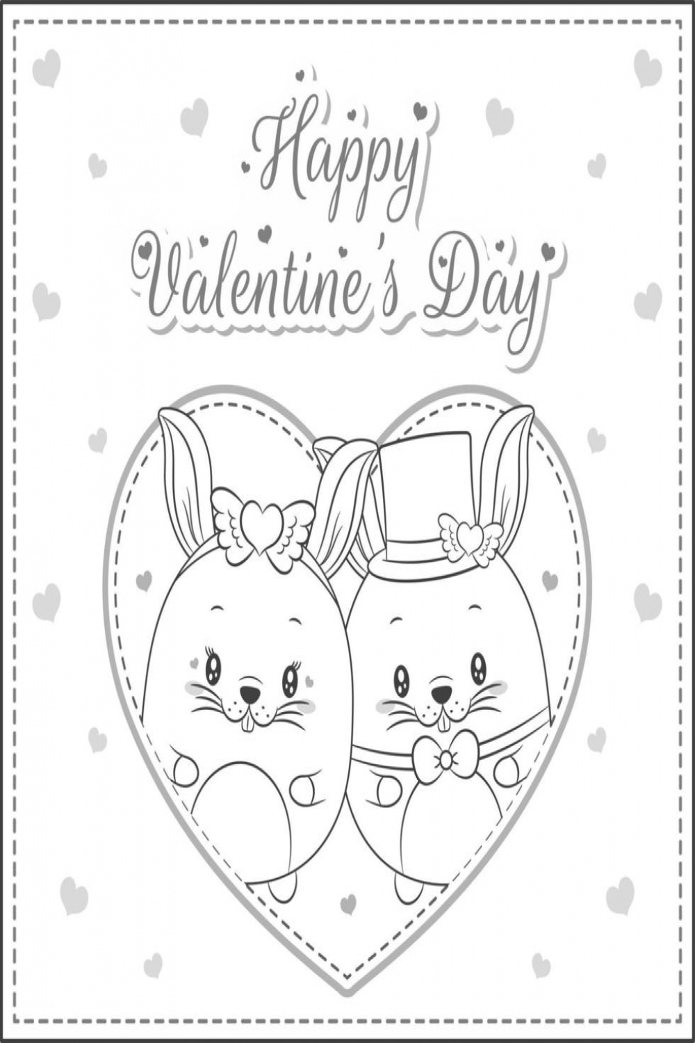 valentine love cute bunnys big heart card sketch zum ausmalen mit