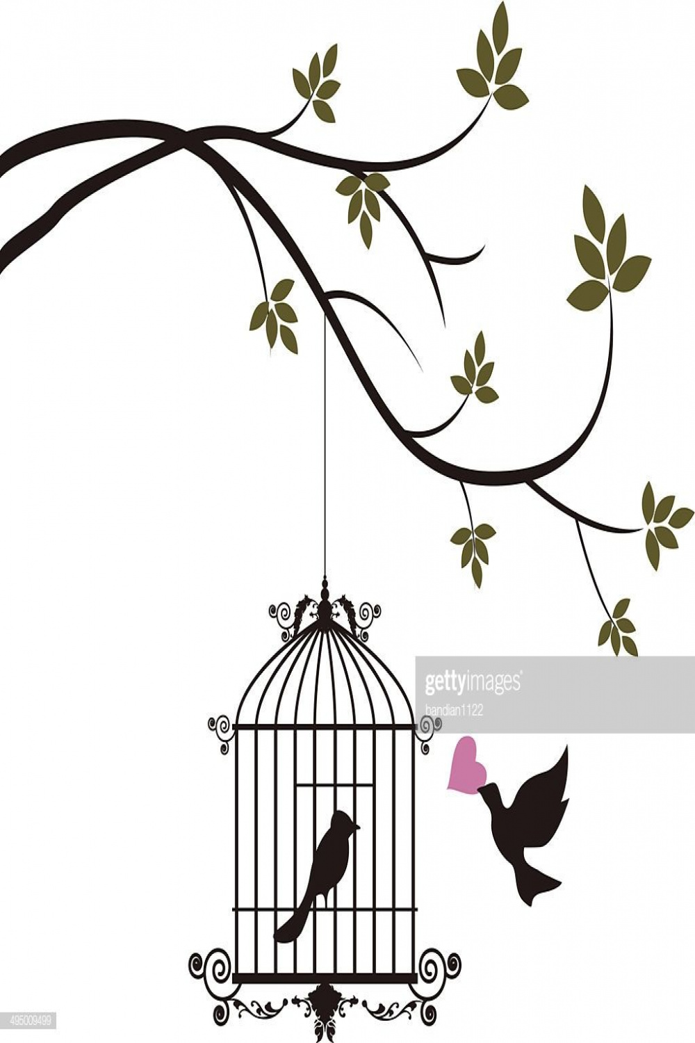 vector illustration of tree silhouette with birds flying and bird