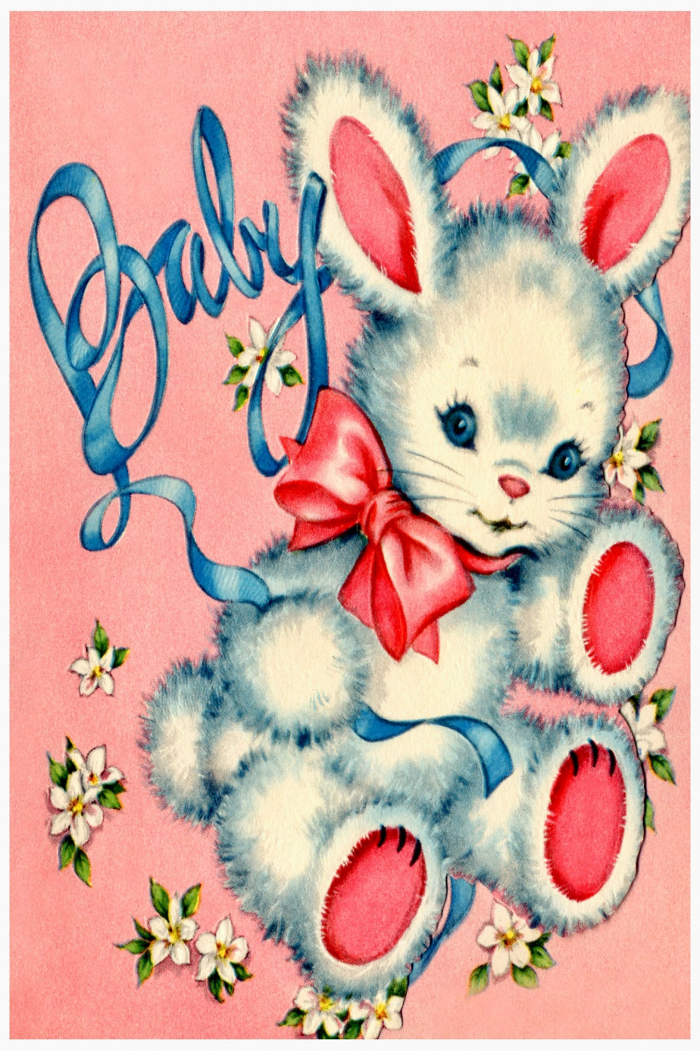 Vintage s Baby Bunny Rabbit Graphic Image Art Fabric Block