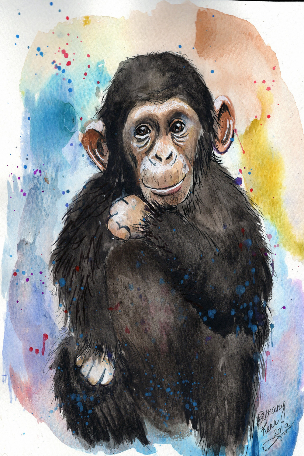 Watercolor Chimpanzee Monkey Painting Art Print by Bethany - Etsy