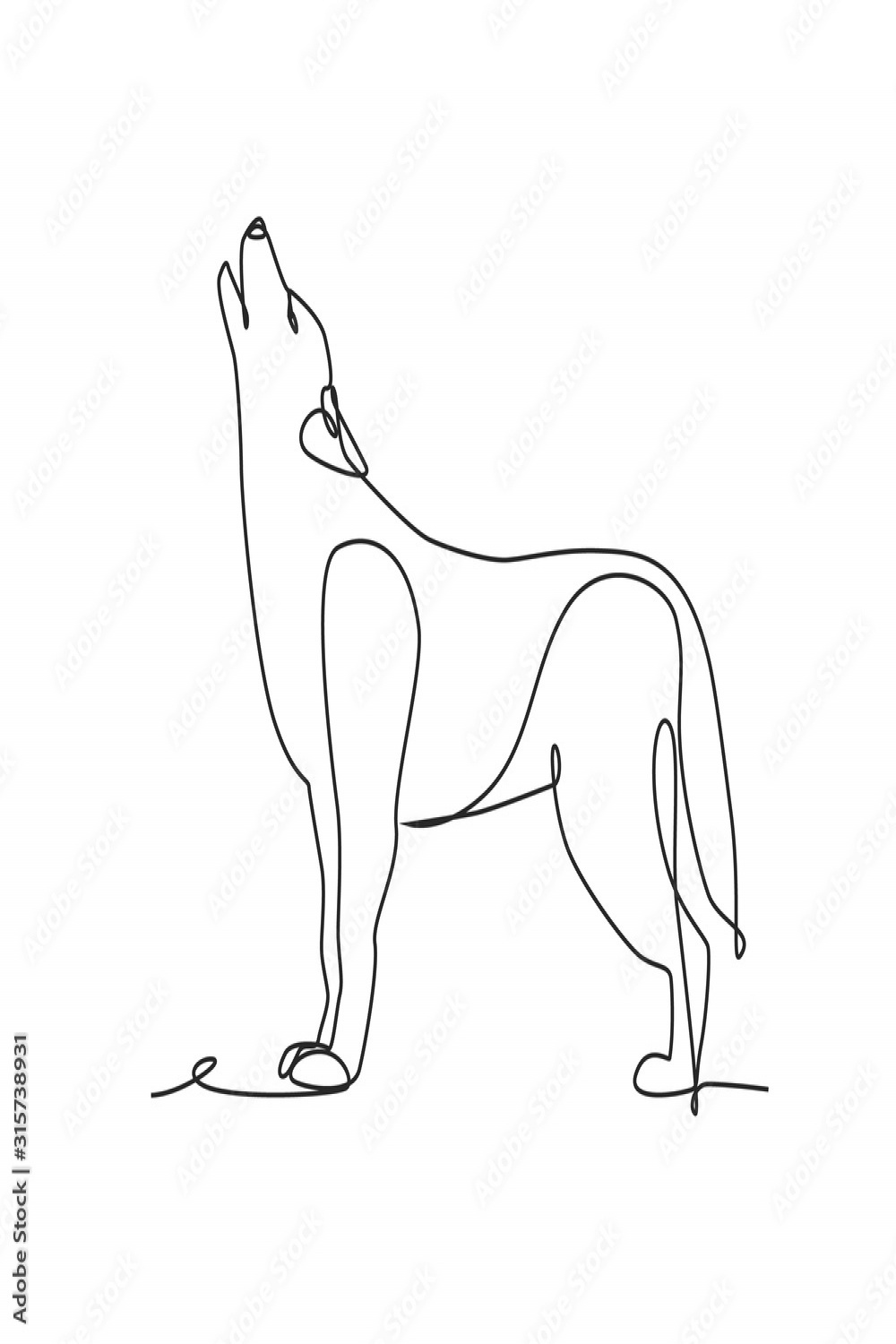 Wolf one line drawing on white isolated background