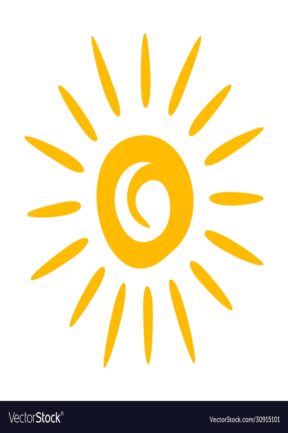 Yellow sun icon bright summer sunlight drawing Vector Image