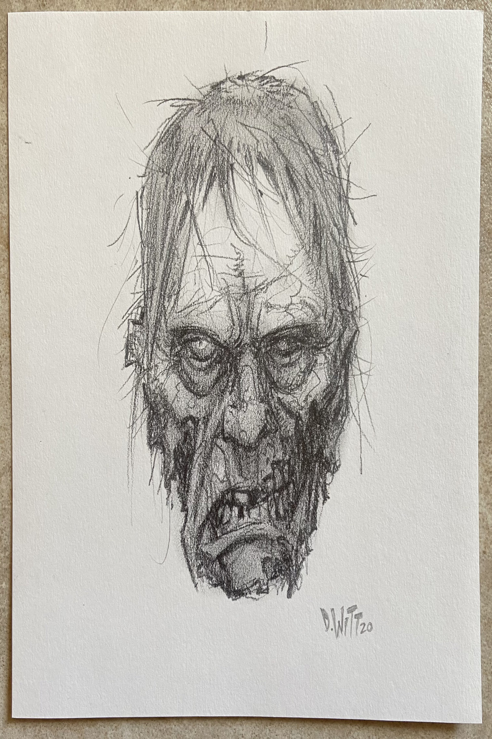 Zombie head original pencil drawing - Etsy