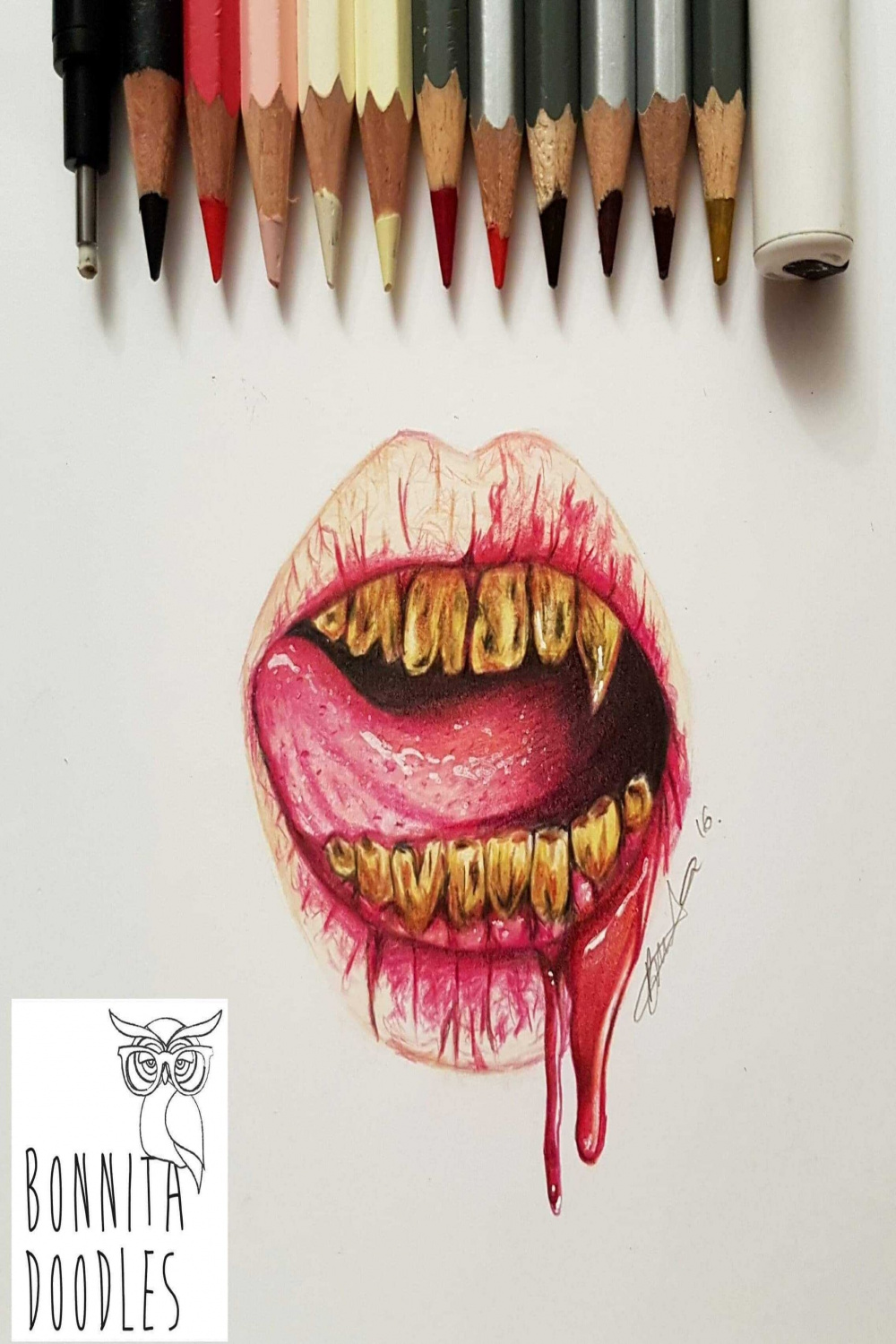 Zombie lip art - Original drawing