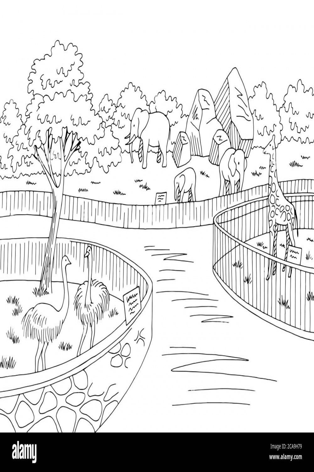 Zoo park graphic black white landscape sketch illustration vector