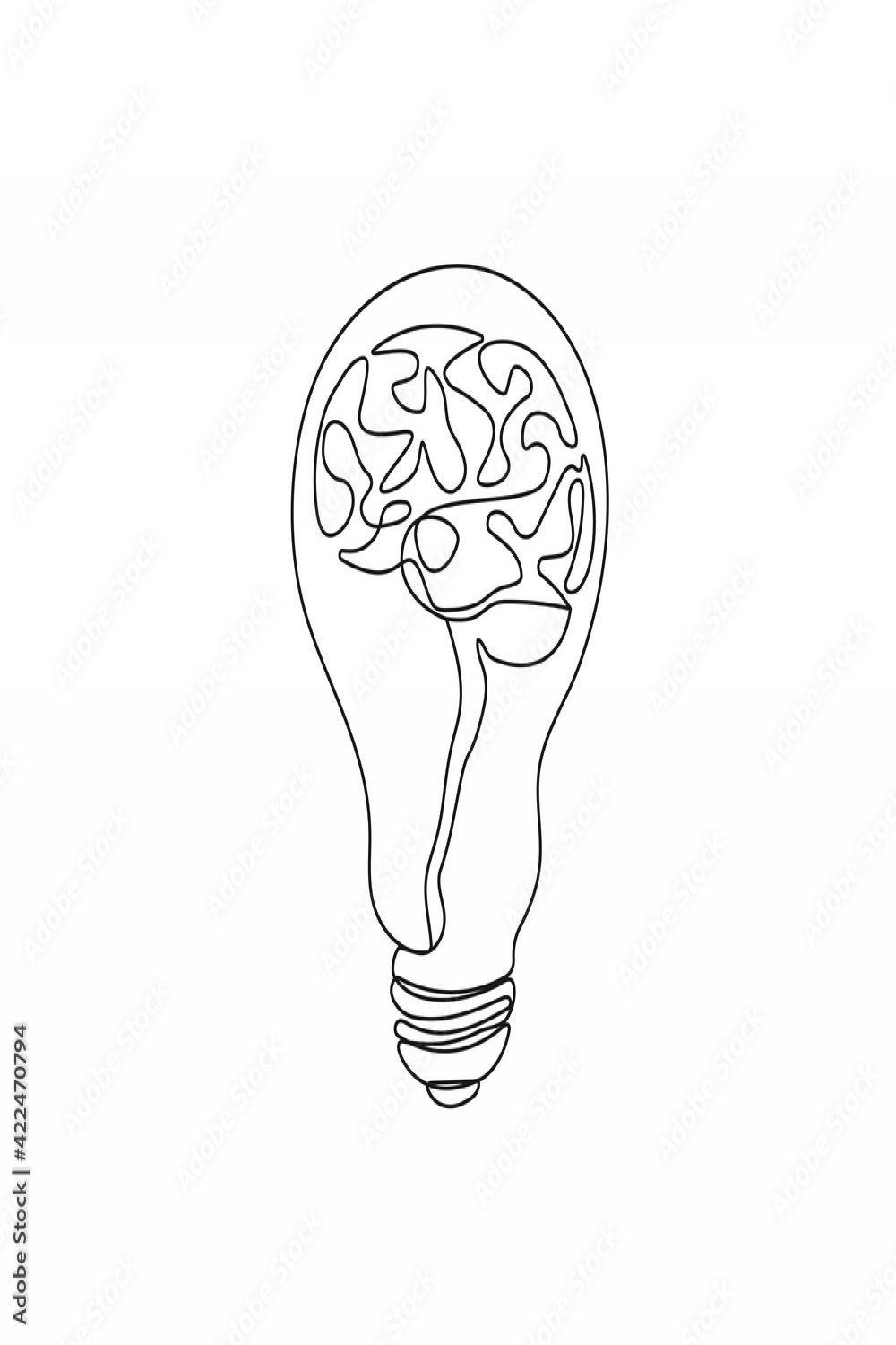 Brain in Lamp Continuous Line Drawing Trendy Minimalist Line Art