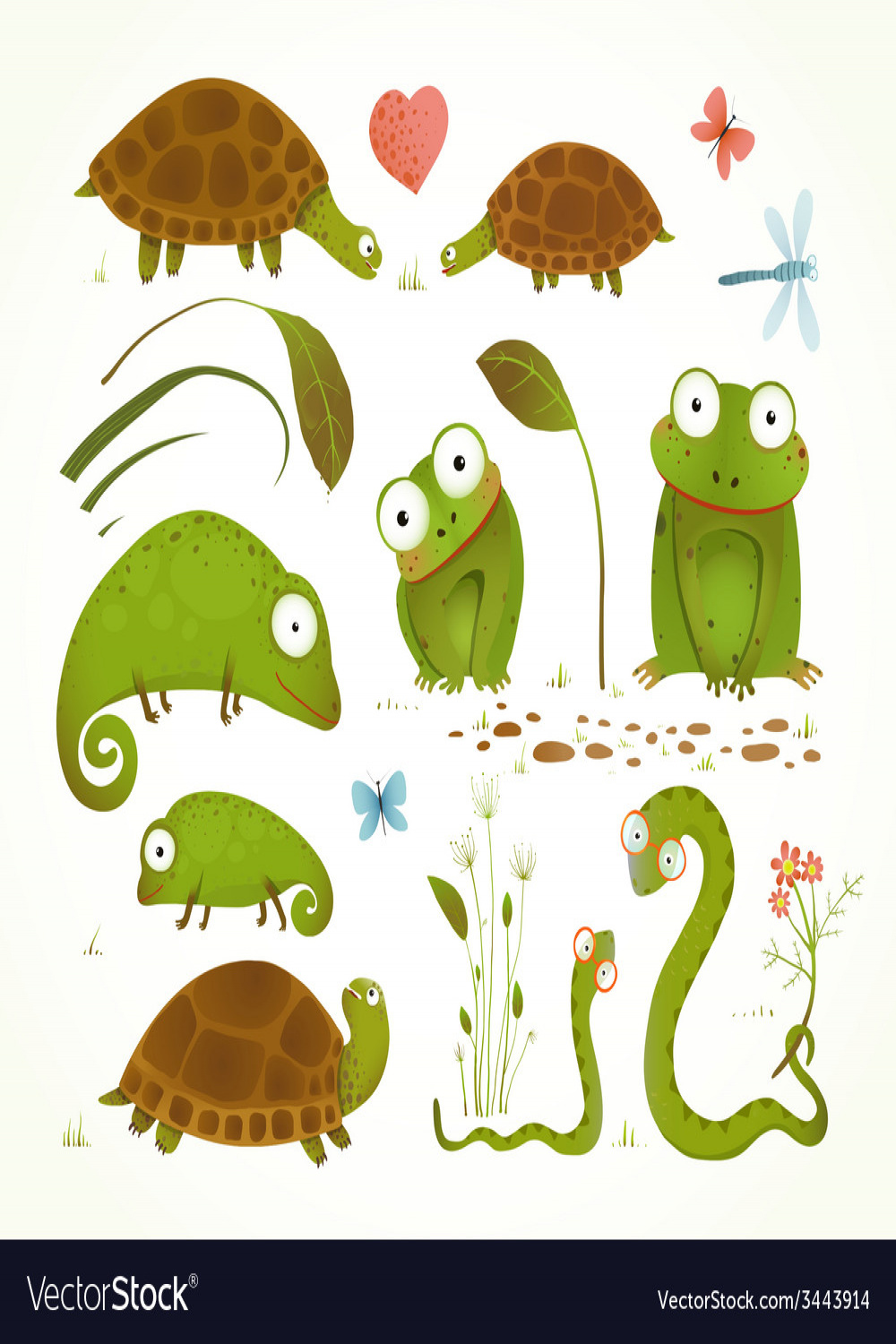 Cartoon green reptile animals childish drawing Vector Image