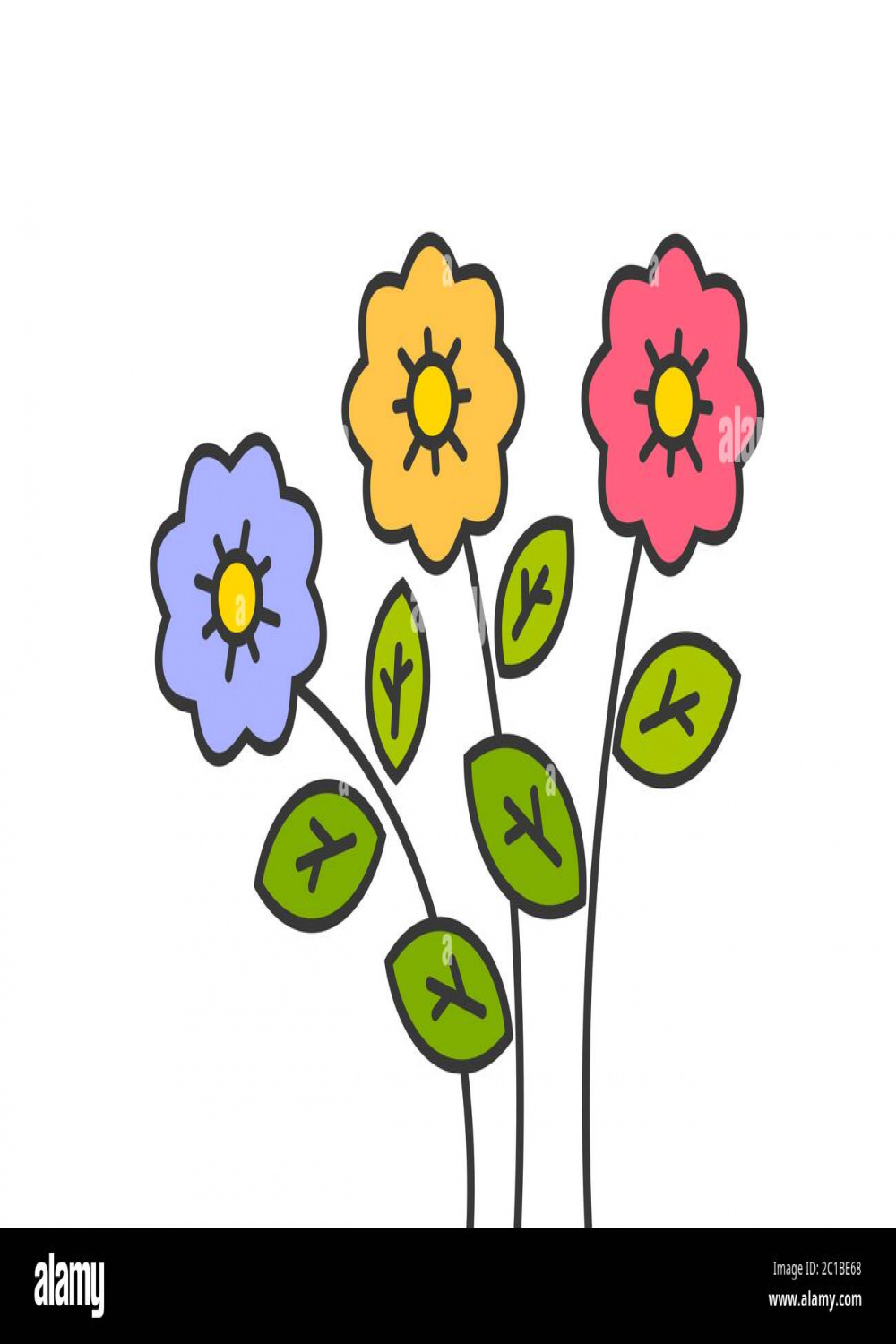 Colorful flowers outline cartoon drawing