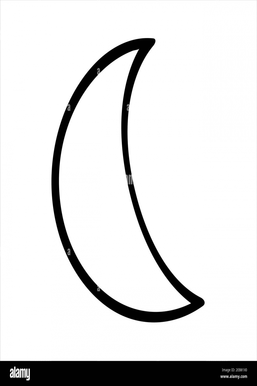 Crescent moon outline, isolated simple hand drawn black and white