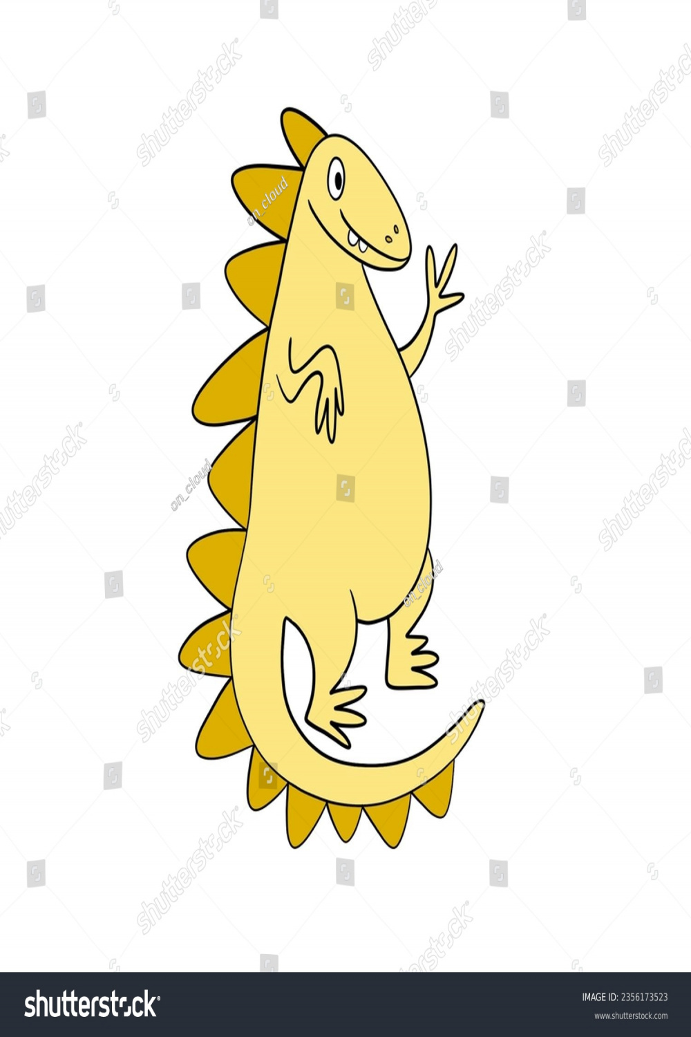 Cute Yellow Dinosaur Drawing Children Colorful Stock Illustration