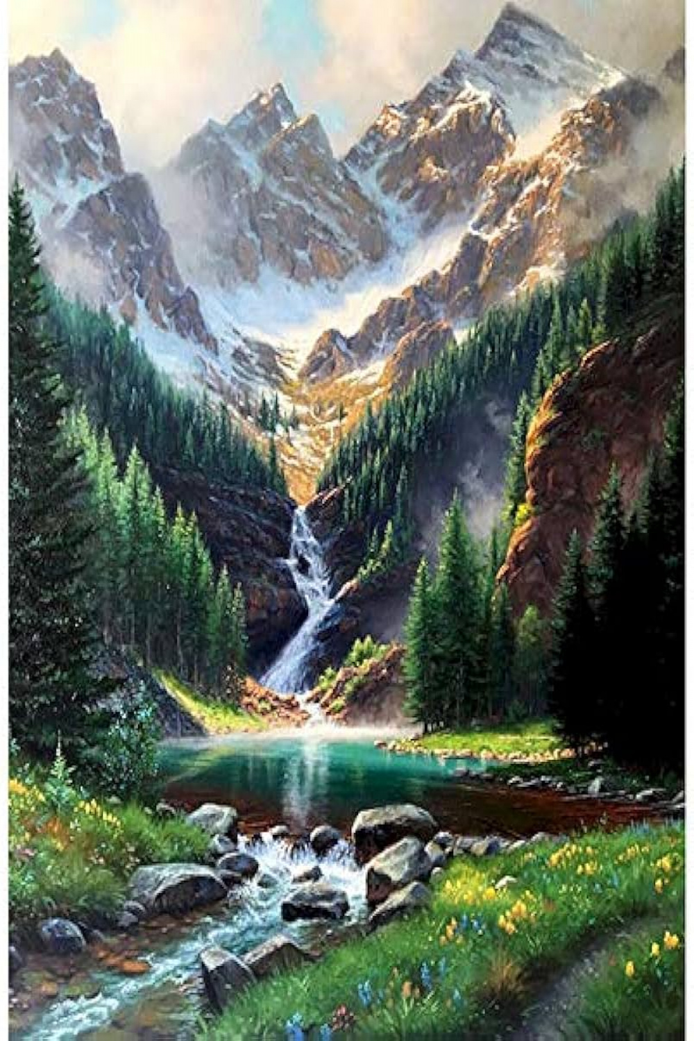 DIY Painting by Numbers Lake Tree Mountain Canvas Drawing