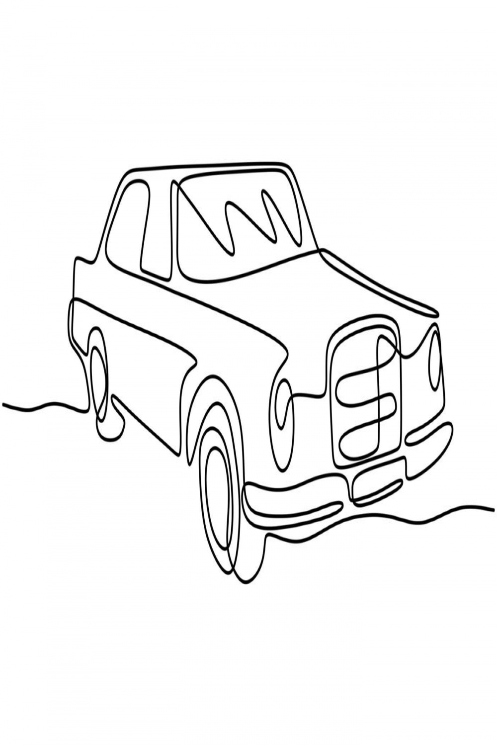 Download One single line drawing of old retro vintage auto car