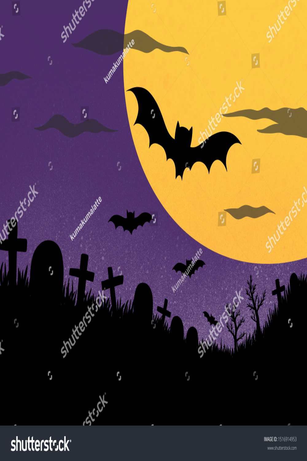 Drawing Halloween Background Bats Full Moon: Stockillustration