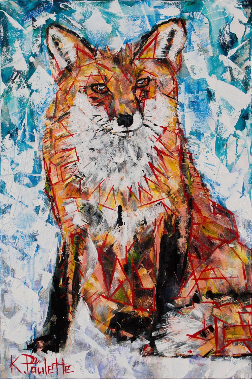 Fox Painting Abstract Animal Art Original Acrylic Canvas - Kent