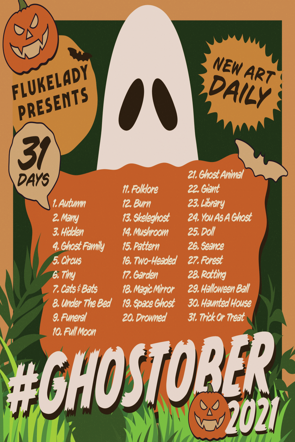 GHOSTOBER:  Halloween Art Prompts for October   Flukelady