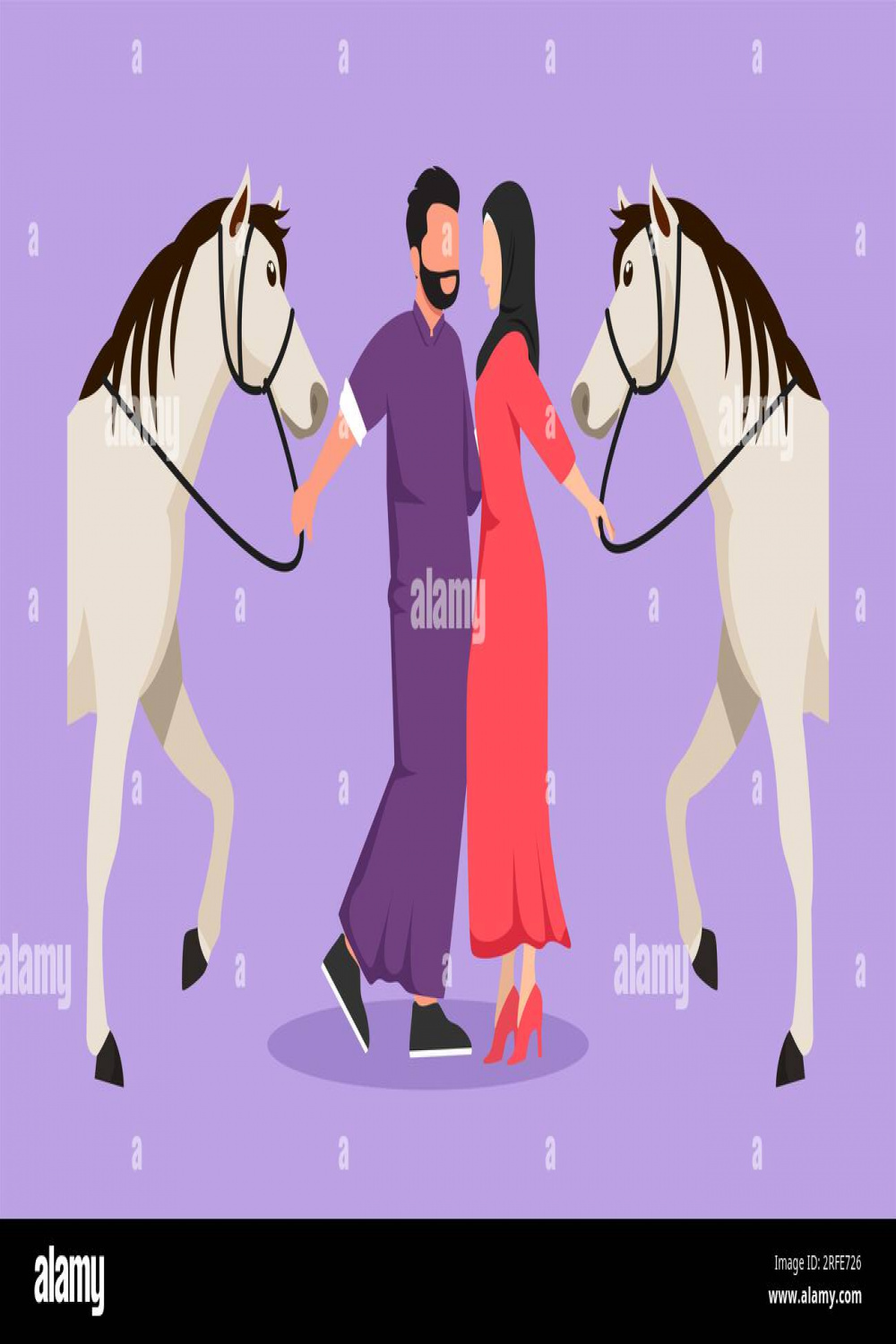 Graphic flat design drawing romantic Arab couple standing and