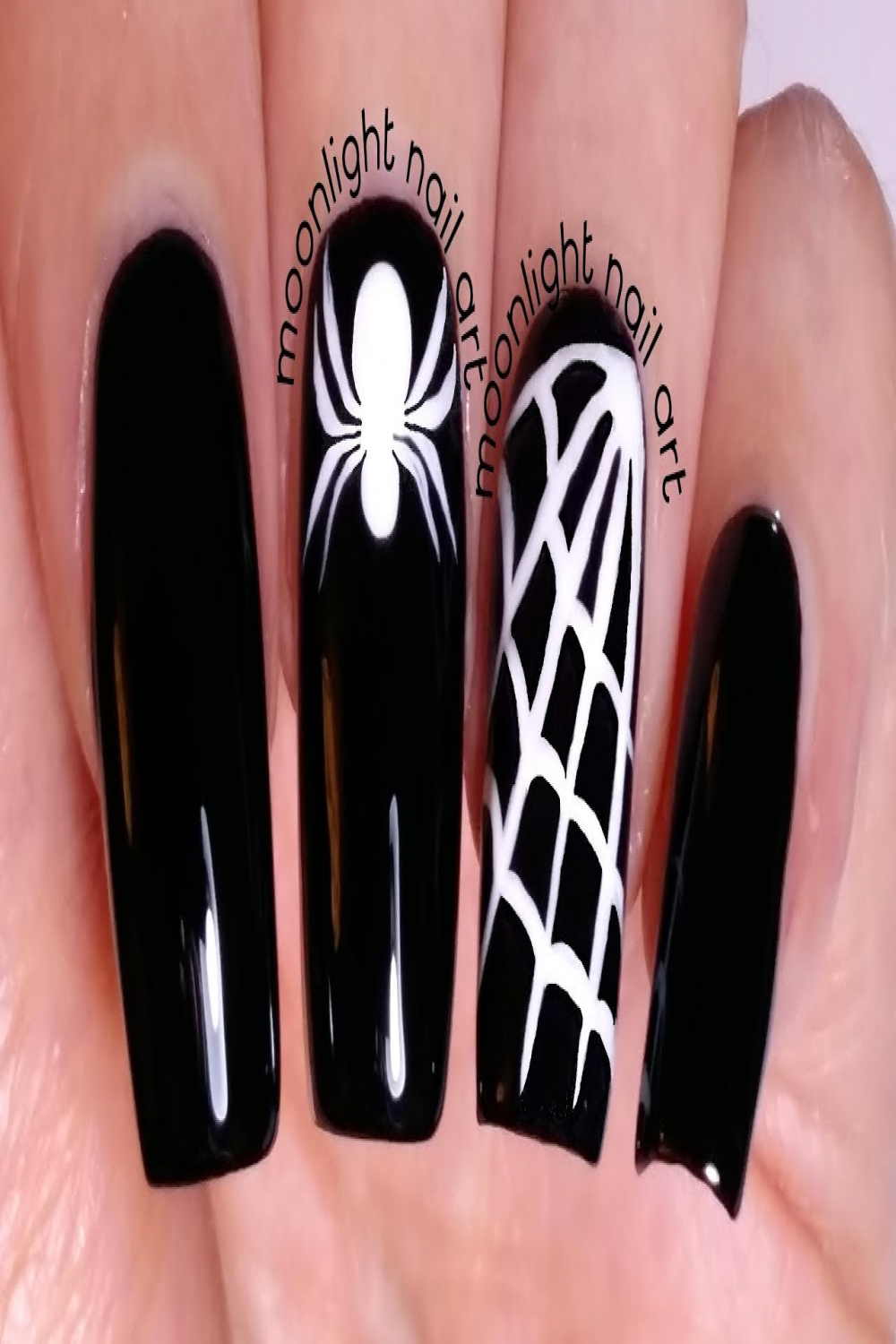 HALLOWEEN Nails: Spider Web Black and White Nail Art Tutorial– by Moonlight  Nail Art