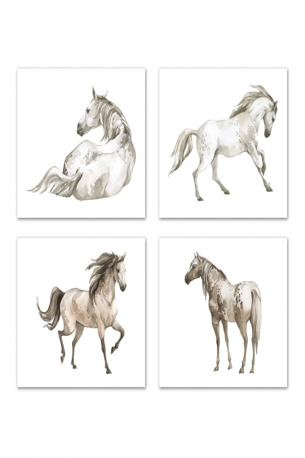 Horses Poses Sketch Nursery Wall Art Prints Set - Home Decor For