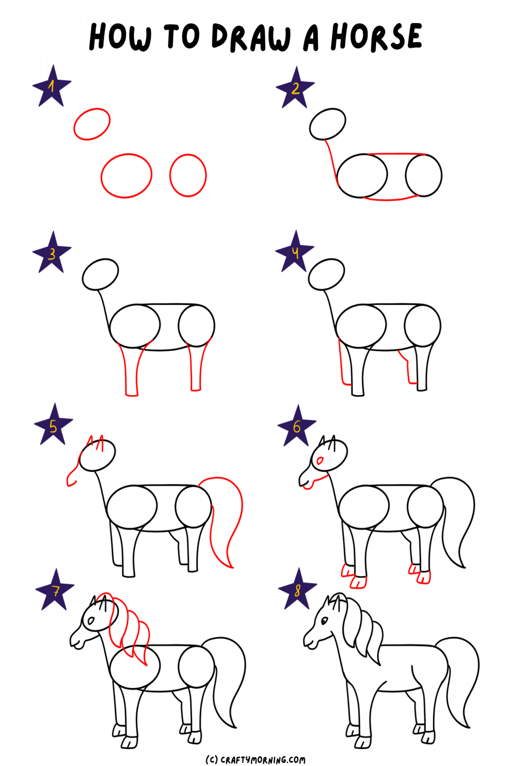 How to Draw a Horse (Easy Step by Step) - Crafty Morning