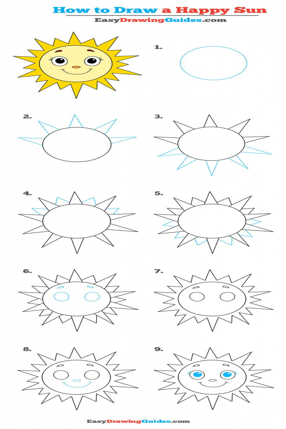 How to Draw a Smiling Sun - Really Easy Drawing Guides  Easy