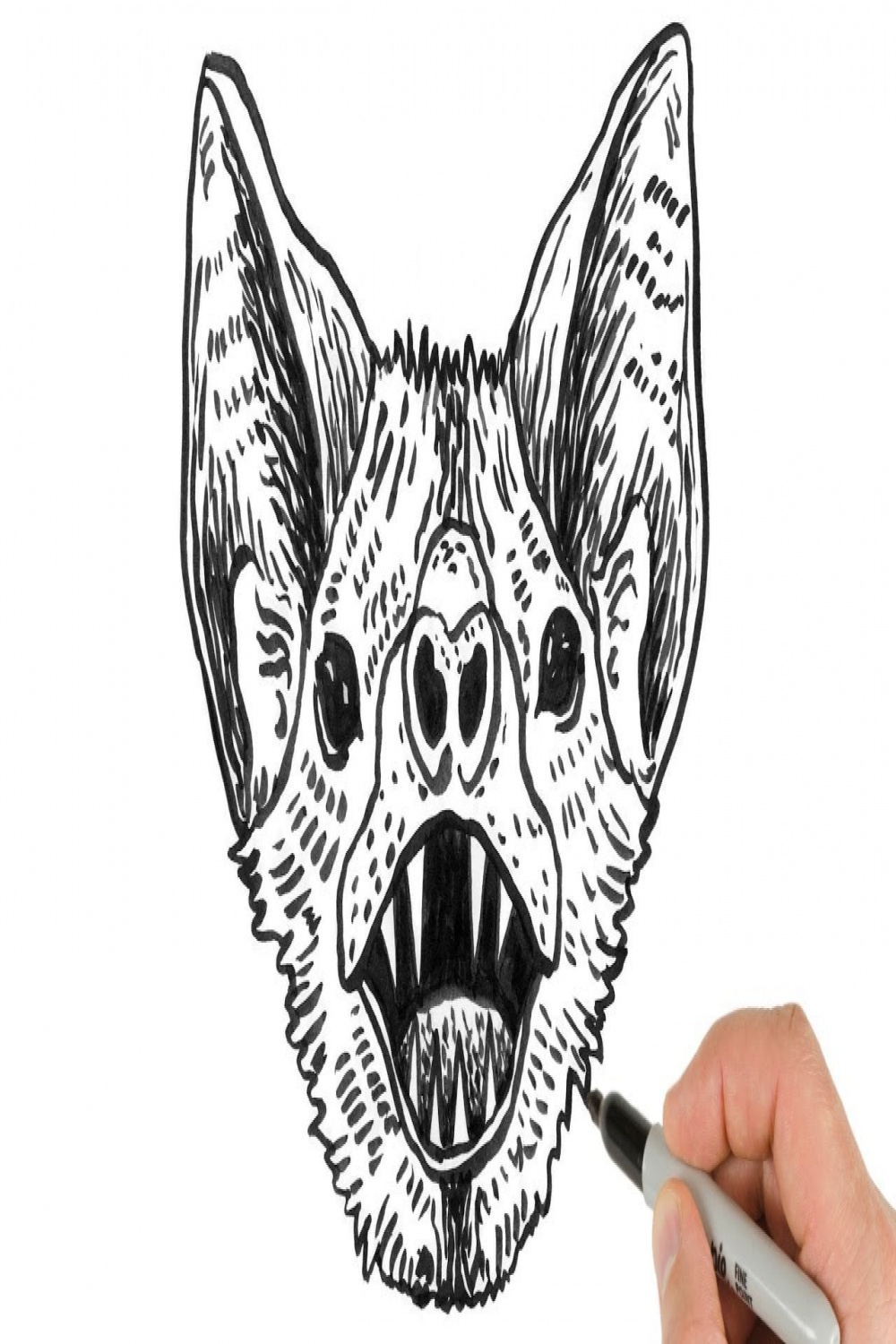 How to Draw Bat Head  Ink Drawing Tutorial