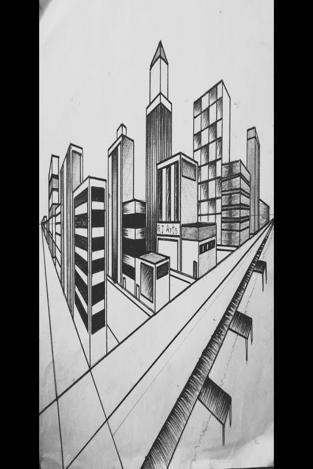 How to draw city landscape in  point perspective  by its art trap